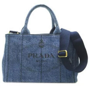 Prada CANAPA Tote Handbag Denim BLEU Blue